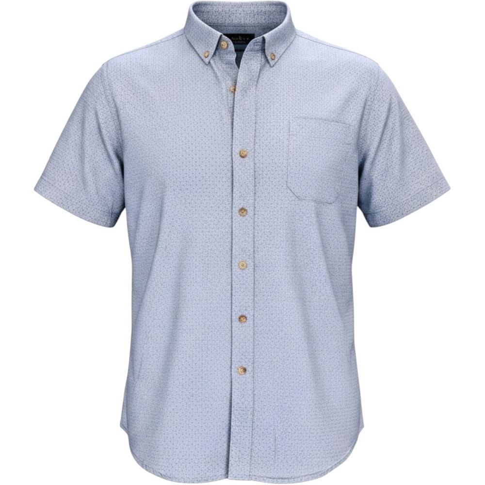 Southern Tide XL Linen Rayon Button Down Shirt Blue Short Sleeve Geometric Print